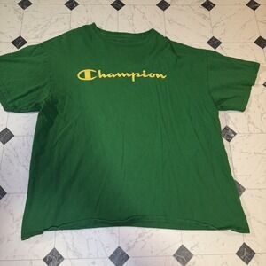 Champion Script Logo Graphic T Shirt Green Yellow Men's 1XL